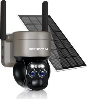 4K Solar Security Cameras Wireless Outdoor with Dual-Lens,360°PTZ Battery Powered Cameras for Home Security Outdoor,8MP Color Night Vision,PIR Human Detection,Auto Tracking,Spotlight/Siren,Alexa
