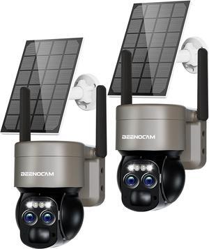 4K Solar Security Cameras Wireless Outdoor with Dual-Lens,360°PTZ Battery Powered Cameras for Home Security Outdoor,8MP Color Night Vision,PIR Human Detection,Auto Tracking,Spotlight/Siren,Alexa