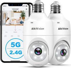 2K Light Bulb Security Camera Outdoor 2pcs - 5G Hz 360° Motion Detection, Home Security Outside Indoor, AI Detection Full-Color Night Vision, Auto Tracking, Siren Alarm, 24/7 Recording