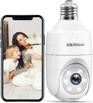 2K Light Bulb Security Cameras Wireless Outdoor - 2.4G Hz 360° Motion Detection Cameras for Home Security Outside Indoor, Full-Color Night Vision, Auto Tracking, Siren Alarm, 24/7 Recording