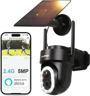 BondFree 5MP 4K Solar Security Camera Outdoor, Battery Powered Surveillance Camera with 14 Spotlight Siren 400Lm Color Night Vision PIR Detection 2-Way Talk, 2.4G WiFi Work with Alexa Google Assistant