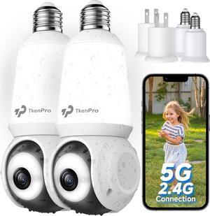 2K Light Bulb Security Camera Outdoor, 5G&2.4G WiFi Wireless Cameras for Home Security with Adjustable LED Lights, IPX6 Waterproof, 360° Motion Tracking and AI Human Detection -2 Pack