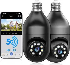 Light Bulb Security Camera 2Pack 5G& 2.4GHz WiFi 2K Security Cameras Wireless Outdoor Motion Detection and Alarm,Two-Way Talk,Color Night Vision,Human Detection, Bulb Camera Compatible with Alexa
