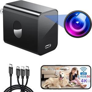4K Hidden Camera-2.4G/5G WiFi Nanny Cam Charger with 160° Wide Angle, Night Vision, Motion Detection -Secret Camera -Protable Body Camera Charger for Home Security