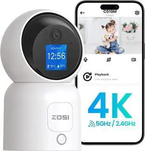 4K Pan/Tilt Smart Security Camera Indoor,Plug in 2.4/5GHz WiFi Camera,2 Way Video, Motion Tracking,8MP Baby/Pet Dog Monitor with Phone app, C519M8 360°View Home Cam, Cloud & Memory Card Storage