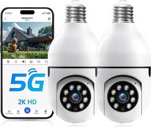 Light Bulb Security Cameras Wireless Outdoor - 5G&2.4G wifi bulb Cameras for Home Security Outside Indoor, Full-Color Night Vision, Siren Alarm, 24/7 Recording Bulb Camera Work with Alex (2 Pack)