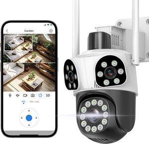 5MP Outside Camera Wireless Three Lens, Auto Tracking 360 View Cameras for Home Security Outdoor, Two-Way Talk Outdoor Wireless Camera, AI Detect, Full-Color Night Vision, Light Alarm,24/7 Recording