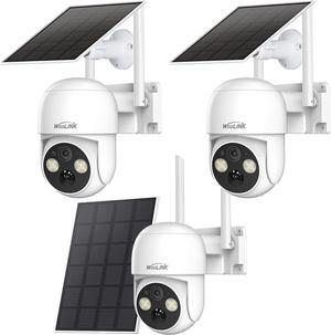 WOOLINK 3PCS 4MP Solar Security Camera Wireless Outdoor, 2.5K Solar/Battery Powered Camera for Home Security, Pan/Tilt 2.4Ghz WiFi Camera with PIR, 2-Way Audio, Cloud/SD, Color Night Vision