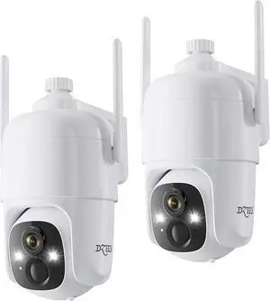 Dzees 360° PTZ Security Cameras Wireless Outdoor WiFi, 2K Battery Powered Home Security Camera Indoor, Spotlight & Siren, Color Night Vision, 2-Way Talk, AI Motion Detection, IP66 2-Pack