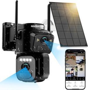 BEENOCAM Dual Lens 4K Solar Security Camera Wireless Outdoor, 2.4g WiFi, 360°PTZ Dome Cam and 110° Bullet Cam 2-in-1 for Home Security with Color Night Vision,2-Way Audio, Light Alarm, IP66