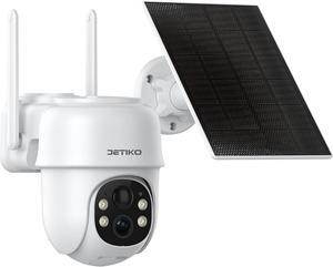 Solar Security Cameras Wireless Outdoor, 360° Pan View Battery Surveillance Camera IP65 Waterproof 3MP Night Vision Motion Detection 2-Way Talk Camera for Outside Pet Garage Door Home Security