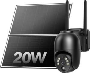 SEHMUA 20W Solar Security Cameras Wireless Outdoor, 2K 360° View Battery Powered Outdoor Camera, 24/7 Recording WiFi Home Security with Spotlight Color Night Vision
