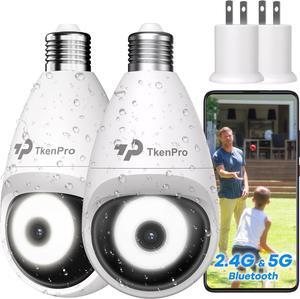 3K Light Bulb Security Camera Wireless Outdoor, IP65 Waterproof Security Camera Indoor with Bluetooth and 5G&2.4G Connect, Full-Color Night Vision and 360° Motion Detection 5MP Security Camera -2 Pack