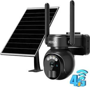Xega 4G LTE Security Camera No WiFi with SIM Card 2K Super HD Solar Powered Wireless Outdoor 4G Security Camera PIR Motion Sensor Night Vision 2 Way Talk Built in SIM Card