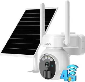 Xega 4G LTE Security Camera No WiFi with SIM Card 2K Super HD Solar Powered Wireless Outdoor 4G Security Camera PIR Motion Sensor Night Vision 2 Way Talk Built in SIM Card