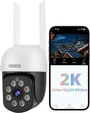 EVERSECU 2K 3.0MP Outdoor WiFi PTZ Security Camera, 2.4G WiFi, Auto Tracking, 2 Way Audio, Color & Infrared Night Vision, Work with Alexa, SD Card & Cloud Storage, ONVlF Compliant RTSP IP CCTV Camera