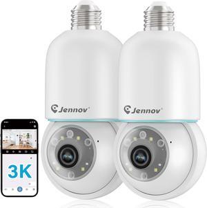 Jennov 3K Light Bulb Security Camera Wireless Outdoor IP66 Waterproof - 5Ghz&2.4Ghz Indoor Cameras for Home Security, 360° Lightbulb Socket Camera, Color Night Vision, Motion Detect