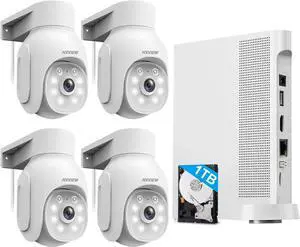 WiFi Wireless PTZ Security Camera System, 4PCS 3MP PTZ Security Camera Outdoor, Expandable 10CH NVR with 1TB HDD, Auto Tracking, Human Detection, 2-Way Audio, 24/7 Surveillance