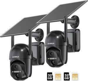 SEHMUA 4G LTE Cellular Solar Security Camera Wireless Outdoor, No WiFi Solar Powered Camera, 360° Live View, 2K Color Night Vision, PIR Motion Sensor, 2 Way Talk, 2 Packs