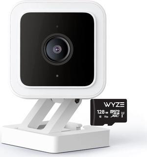 Cam V3 Smart Home Security Camera, Indoor/Outdoor Use, 1080p Plug-in, Color Night Vision, Motion Detection, Two Way Audio, Compatible with Alexa, Google Assistant, Cam V3+128GB SD Card
