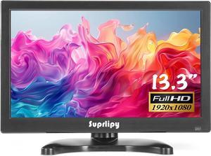 13.3 inch FHD Small IPS Monitor LCD Display Screen 1920x1080 60Hz 16:9 with BNC VGA AV Input Built-in Lounspeakers for CCTV Security Camera DVR PC RasPi