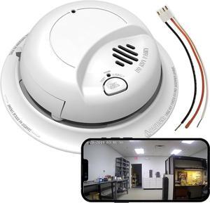 4K HD Wi-Fi Smoke Detector Wired 120V AC Home Security Alarm Camera (9120), White, SMK91204K