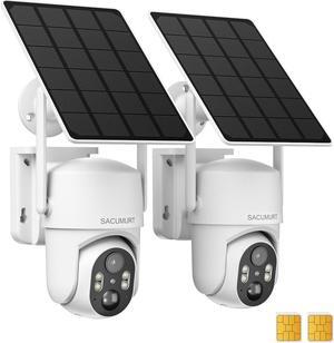 Outdoor Camera No WiFi Needed, 4G LTE Cellular Security Cameras Outdoor, 2K HD Video Camera for Home Security, Solar Camera 360 Camera PTZ, Motion Detection, Color Night Vision, 2 Pack, (US Version)