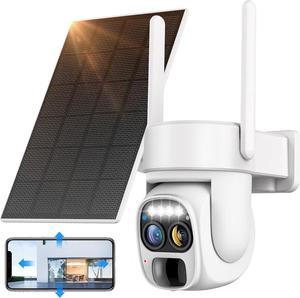 Hawkray Solar Security Wireless Outdoor Camera,10X Zoom,2K Resolution 360° Pan Tilt Control,Two-Way Audio with Spotlight Siren PIR Motion Detection