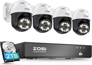 ZOSI 4K PoE Security Camera System with AI Face Person Vehicle Detection, 4 x 8MP 4K Outdoor Auto Tracking PT PoE Camera with Floodlights and 2-Way Audio, 8CH 8MP NVR with 2TB HDD (16CH Expandable)