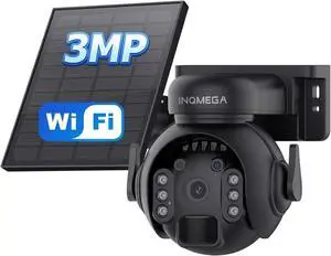 Gadpiparty INQMEGA Solar Security Cameras Wireless Outdoor, 2K 3MP Pan Tilt 355° View IP65 Waterproof Security Camera for Home with PIR Motion Detection, Color Night Vision,2-Way Talk,Cloud/SD