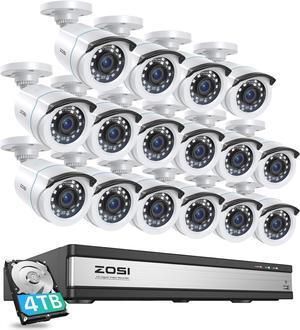 ZOSI H.265+ 16CH Security Camera System with AI Human Vehicle Detection, 16CH DVR with 4TB HDD for 7/24 Record, 16 x 1080p CCTV Camera Outdoor Indoor with 80ft Night Vision°Wide Angle, 90°Wide Angle