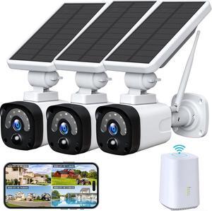 Camcamp Solar Security Camera System Outdoor Wireless WiFi,4MP/2.5K Solar Home Security Camera System, No Subscription, HDMI Output, 2-Way Talk, PIR Motion Detection, Compatible with Alexa,3Pack