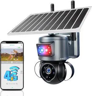 4G LTE celluar Security Camera with Sim Card 2K 4MP Solar Powered Security Cameras Wireless Outdoor no WiFi Needed Night Vision 360 PTZ Motion Sensor floodlight Camera for Home Security Waterproof