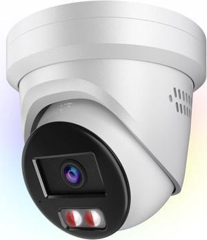 4K 8MP Color VU Turret PoE IP Camera Outdoor with Smart Hybrid Light, Strobe Light & Audible Warning, AI VCA, Human/Vehicle Detection, 4K-25fps, 1/1.8" Sensor, F1.0 Aperture, 2-Way Audio, Hik-Connect