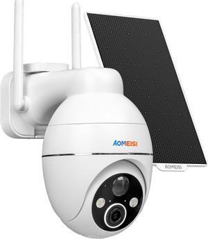 Solar Security Camera Outdoor,360°View Pan/Tilt,Two-Way Audio,Easy to Setup,Audible Flashlight Alarm,Motion Alert,SD Slot Cloud Storage,Tech Support,Work with Alexa Google Home,CloudEdge