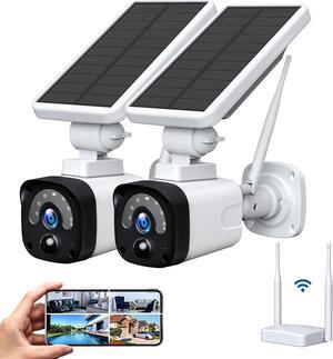 Camcamp 2.5K Solar Security Cameras Wireless Outdoor,Solar Home Security Camera System,Forever Power,2-Way Audio,100% Wire-Free,Night Vision,PIR Motion Detection,Cloud/SD Storage,IP66 Waterproof,2PCS