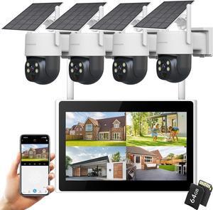 Security Outdoor Camera Wireless: 10" LCD Monitor NVR kit with 4pcs Solar Cameras, 360° Pan & Tilt with Full Color Night Vision, 2-Way Talk,2K Battery Camera for Home Surveillance System
