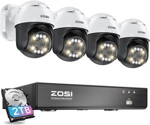 ZOSI 4K PoE Security Camera System with AI Face Person Vehicle Detection, 4 x 5MP 3K Outdoor Auto Tracking PT PoE Camera with 5X Digital Zoom, 2-Way Audio, 8CH 8MP NVR with 2TB HDD (16CH Expandable)