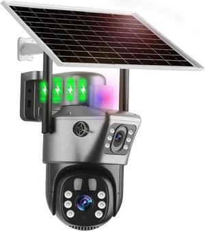 Solar Camera 4G Sim Outdoor Surveillance Dual Lens WiFi 8MP 4K PTZ Solar Panel 360 Wireless Security Protection IP Cameras(WiFi Cam No Card)