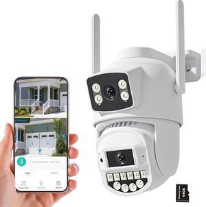 PEGATISAN WiFi Security Camera, 3MP+3MP PTZ Security Cameras WiFi Outdoor Camera,2K HD Night Vision,Two-Way Audio,Motion&Siren Alert with 64GB SD Card