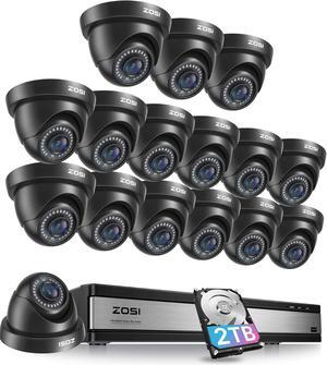 ZOSI 16 Channel Security Camera System 1080p, 2MP H.265+ Hybrid 16CH DVR with AI Human Vehicle Detect, 16 x 1080p CCTV Dome Camera Outdoor, 80ft Night Vision, 90° View Angle, Remote Access, 2TB HDD
