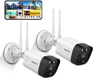 (2-Way Audio & 2-Antenna Enhance) 5MP Outdoor Wireless Security Camera System, Dual Antennas Enhanced PIR WiFi Video Surveillance Cameras