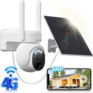 OOSSXX 4G LTE Cellular Security Camera Solar Security Cameras Wireless Outdoor,4MP Indoor Solar Battery PTZ WiFi Camera for Home Security System with PIR,2-Way Audio,SIM Card Included