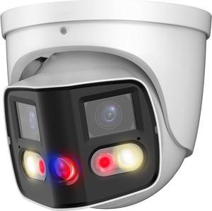 Dual-Lens 4K (8MP) TiOC Outdoor POE Camera - 2 x 4MP Duo 180° Panoramic Wide Angle AI Turret IP Camera, Dual Color Night, DMSS, Active Detterence, 2-Way Audio, Human/Vehicle Detection, EPTZ