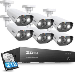 ZOSI 4K Security Camera System,6pcs 4K Outdoor Indoor PoE Cameras,8 Ports 16CH 8MP NVR with 2TB HDD,Person Vehicle Detection,2 Way Audio,Spotlight Siren, Color Night Vision,for Home 24/7 Recording