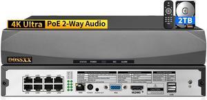 OOSSXX POE NVR Network Recorder Video 4K / 8.0 Megapixel 8-Channel, Supports up to 8 x 8MP/4K IP Cameras