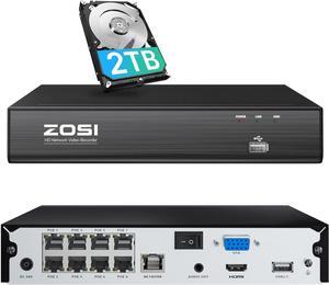 ZOSI 4K 8CH PoE NVR System (16CH Expandable) with 2TB HDD for 24/7 Record, Playback, Remote Access, Motion Detection, H.265+ 8 Channel Network Video Recorder only Work with Our PoE IP Cameras