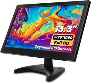 Hikity 13.3 Inch Security Monitor, 1920 x 1080P Small Monitor HDMI, VGA, BNC, AV, Built-in Speaker, Remote Control, Portable Monitor for CCTV, Gaming, Security Camera, Raspberry Pi, X-Box, Black