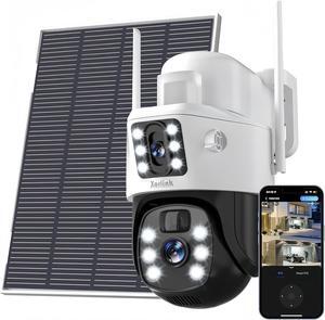 4K/8MP Solar Security Cameras Wireless Outdoor, 360° View Camera for Home Surveillance, Rechargeable Battery Powered Home Dual Lens Surveillance Camera with Color Night Vision 2-Way Audio