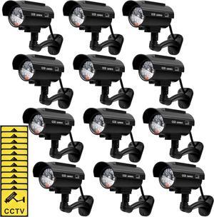 Kanayu 12 Pieces Solar Powered Fake Security Camera Dummy Security Camera Simulated Surveillance Camera with Realistic Red Flashing Lights for Indoor Outdoor Home Store